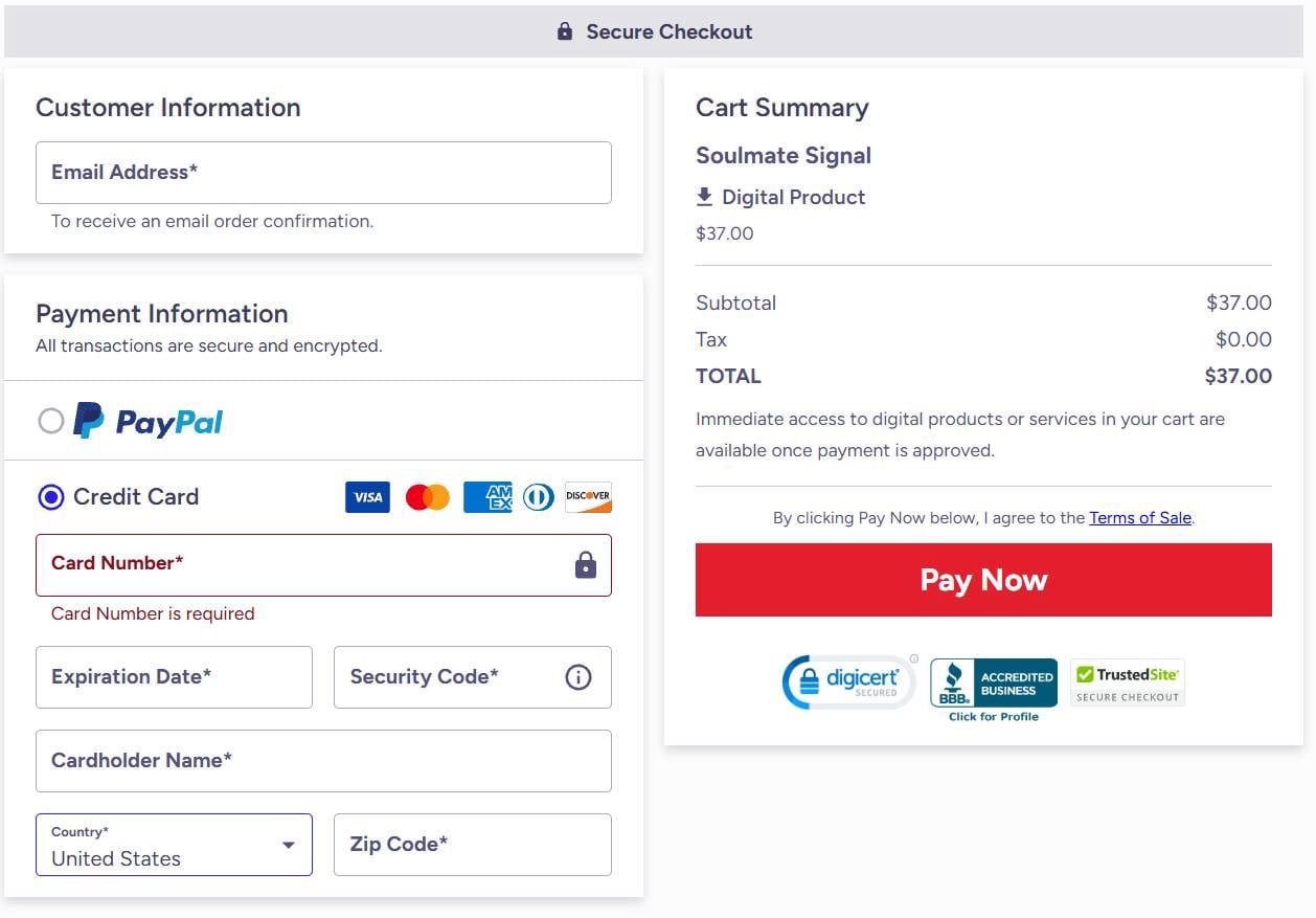 The Soulmate Signal Checkout Page